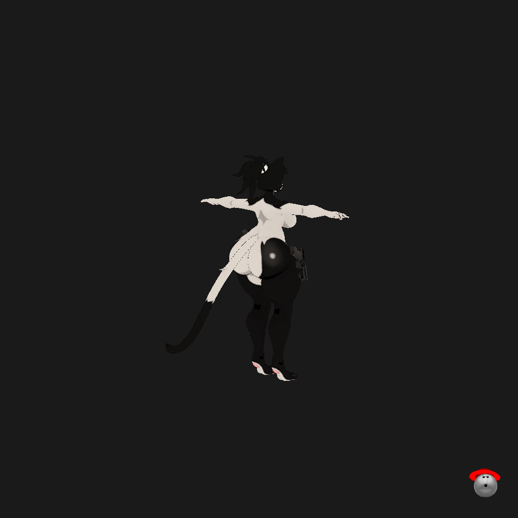 Stylized Tuxedo Kitty - Armed - Back Right